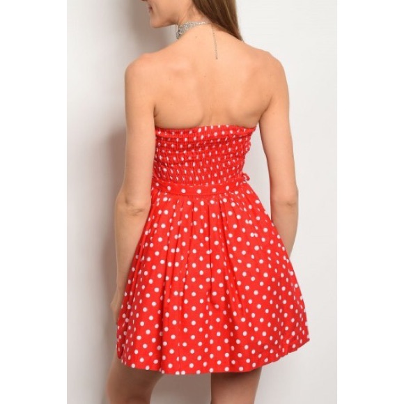 *CLEARANCE* Red Strapless Polka Dot Pin Up Dress - Picture 4 of 7